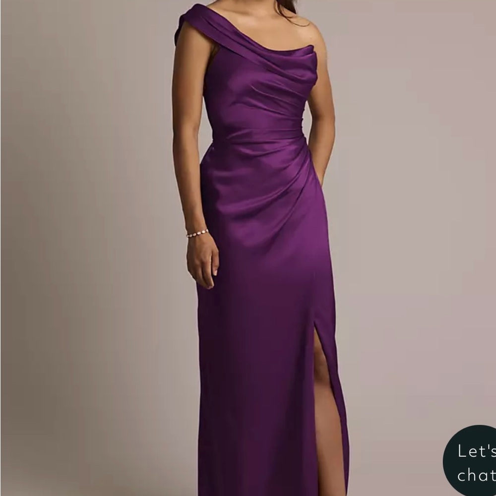 David's Bridal Purple Asymmetrical Ruched Gown